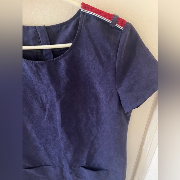 Handmade Vintage Purple Suede Mini Dress w/Red & White Striped Accents & Pockets - Picture 5 of 9